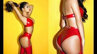 Demi Rose Display Her Hot Curves In Red PVC Lingerie For Photoshoot