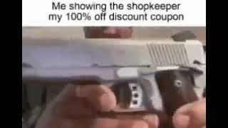 Me showing the shopkeeper my 100% off discount coupon