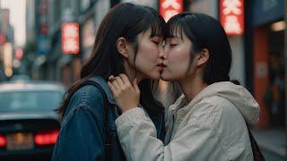 Japanese Girls Kissing in the Street‍️‍