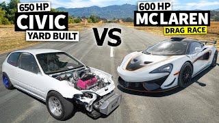 K-Swapped EG vs Races McLaren 620R in No Prep Drag Racing