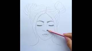 Cara menggambar seorang gadis dengan sketsa Pensil Gaya Rambut Double Buns