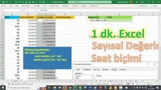 Excel 1 Dakika - Sayısal Değerlerin Saat  Dakika  Saniye Karşılıkları