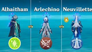 Arlechino vs Alhaitham vs Neuvillette  Who is the Best DPS ??  Genshin Impact 