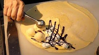 Vanilla Ice Cream Chocolate Crepe    Japanese Street Food  Osaka Japan