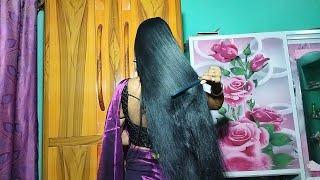 Long And Thick Beautiful Hair Brushing  Black And Smooth Long Hair Brushing For Beautiful Woman 