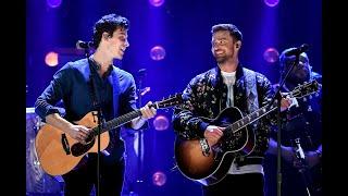 Shawn Mendes and Justin Timberlake performing What Goes Around Comes Around iHeart Festival 2018