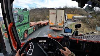 DAĞ YOLLARINDA POV TIR SÜRÜŞÜ  Renault T-RANGE 520  Kokpit Açısı  Macaristan-Bulgaristan