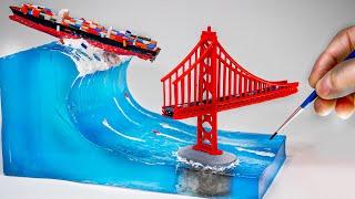 Tsunami wave hits the Golden Bridge -San Andreas Movie Diorama How to MakeEpoxy Resin ArtDIY