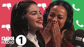 Selena Gomez & Zoe Saldana talk tea using the bathroom and subtitles on Unpopular Opinion