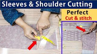 Shirt Sleeves and Shoulder Cutting full Method  Shirt cutting tutorial  #fariideas #kameez #Shirt