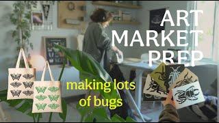 artists studio vlog  chatty art market prep new tattoo block printing making lots of bugs 🪲