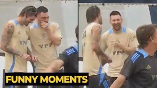 Messi cant stop joking with De Paul during Argentina training today ahead Copa America FINAL