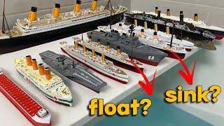 We Tested All These Ships in the Water  Titanic Britannic Fitzgerald  Will they Sink or Float?