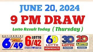 Lotto Result Today 9pm draw June 20 2024 649 642 6D Swertres Ez2 PCSO#lotto