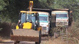 JCB 3dx Backhoe Loading Mud in 2 Tata Truck For Making Govt Yojana Pond