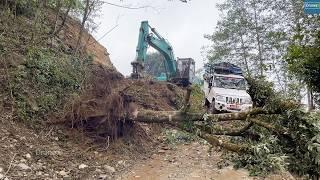 HD Kobelco Excavator-Opens Blocked Busy Mountain Road