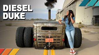 DIESEL DUKE Compound Turbo 12 Valve Cummins 1930 Ford Model A Rat Rod on Dually Mud Terrains  EP31