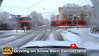 Winter Driving on Snow Bern Switzerland 4K