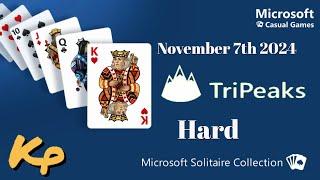 Microsoft Solitaire Collection - Daily Challenge - TriPeaks Hard - November 7th 2024 - 2024-11-07