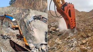 DOOSAN JACK HAMMER BREAKING HUGE ROCKS  DUBAI UAE  HEAVY DUTY WORK 2024