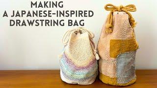 Making a Japanese-inspired drawstring bag with flat bottom using your textile art Kinchaku bag