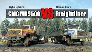 Snowrunner GMC MH9500 vs Freightliner 114SD  Highway vs Offroad truck