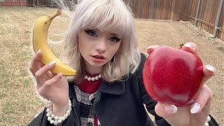 ASMR Big Dark Red Juicy Apple & Big Fat Ripe Banana