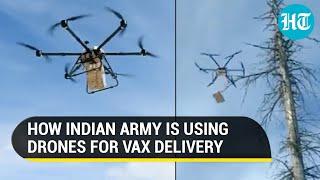 Watch Indian Army uses drone to supply Covid vaccines in J&K Move to give jabs to troops at border