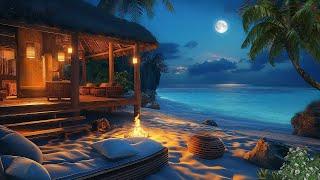 Soulful Tranquility Escape to Summer Beach  Soothing Ocean & Crackling Fire Sounds  Sleep Relax