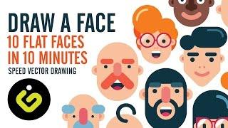 How To Draw A Face 10 Flat Design Characters in 10 Minutes Speed Drawing in Adobe Illustrator