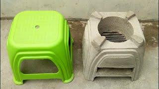 Creative Firewood Stove from Plastic Chair  How to cast stove from plastic chair  concrete stove