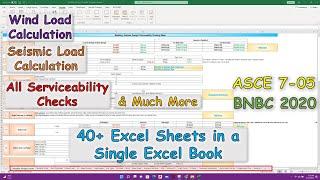 Design Aid for Etabs as per ASCE 7-05 or BNBC 2020 with 40+ Excel Sheets