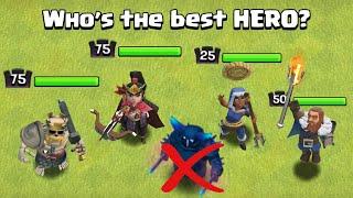 Whos the BEST HERO in Clash of Clans  Barbarian King Vs Archer Queen Vs Royal Champion Vs Warden