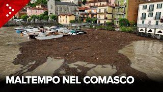 Lago di Como invaso da detriti dopo il nubifragio danni ed allagamenti in diverse località