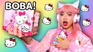 EATING ONLY HELLO KITTY FOOD FOR 24 HOURS BOBA MILK TEA PASTA AND MORE