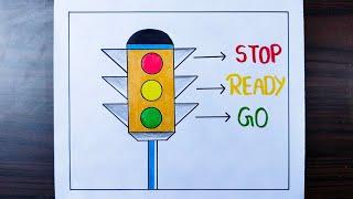 How to Draw Traffic Light  Traffic Signal Drawing  Road Safety Drawing  Traffic Light Drawing