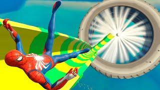 GTA 5  Water Slides Spiderman  WATER RAGDOLLS Euphoria Physics