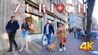 Switzerland Zurich  Luxury Shopping street  Bahnhofstrasse walking tour 4K 60fps