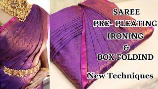 Saree Pre-pleating & Box folding  New Techniques for Beginners #trending #saree #beauty #video