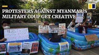 Myanmar’s protesters get creative as thousands demonstrate against military coup for fifth day