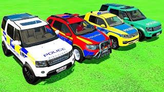 ALL POLICE CARS OF COLORS  TRANSPORTING COLOR ALL POLICE CARS WITH TRUCKS  Farming Simulator 22