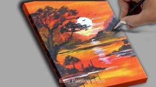 LANDSCAPE SUNSET PAINTING  acrylic painting for beginners  Sip and Paint