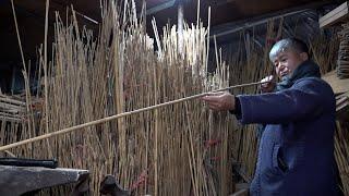 Mass Production Process of Handmade Bamboo Fishing Rods. Wood Working Artisan in Korea.