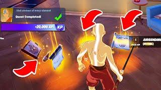 Visit shrines of every element & Carry one of each type of Bending Scroll at the same time Fortnite
