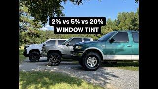 2% vs 5% vs 20% WINDOW TINT  inside & outside look 