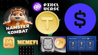 DAILY COMBO MEMEFI GEMZ PIXELTAP TIMEFARM MUSK EMPIRE TAPCOINS HAMSTER KOMBAT KEY.#dailycombo