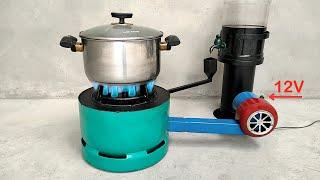 How to make a stove that burns waste oil and create a super powerful air blowing fan