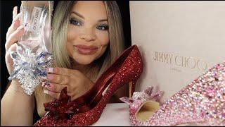 ASMR Jimmy Choo Cinderella Shoes Collection  TAPPING+SCRATCHING crystals suede pointy toe pumps