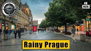 Prague Center Rainy Walking Tour  Сzech Republic 4k HDR ASMR