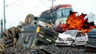 IDIOT TRUCKS TRUCK VS TRAINS TRUCK TRACTOR FAILS TRAINS CRASHING & DERAILMENT